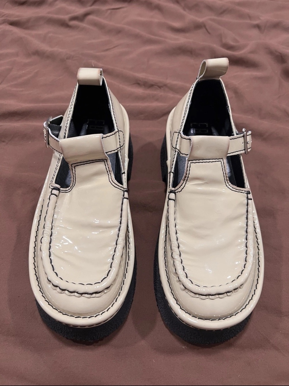 E8 By Miista Cathy Brogues Platform Mary Jane in Tan Sz 38 (7.5/8)Patent Leather